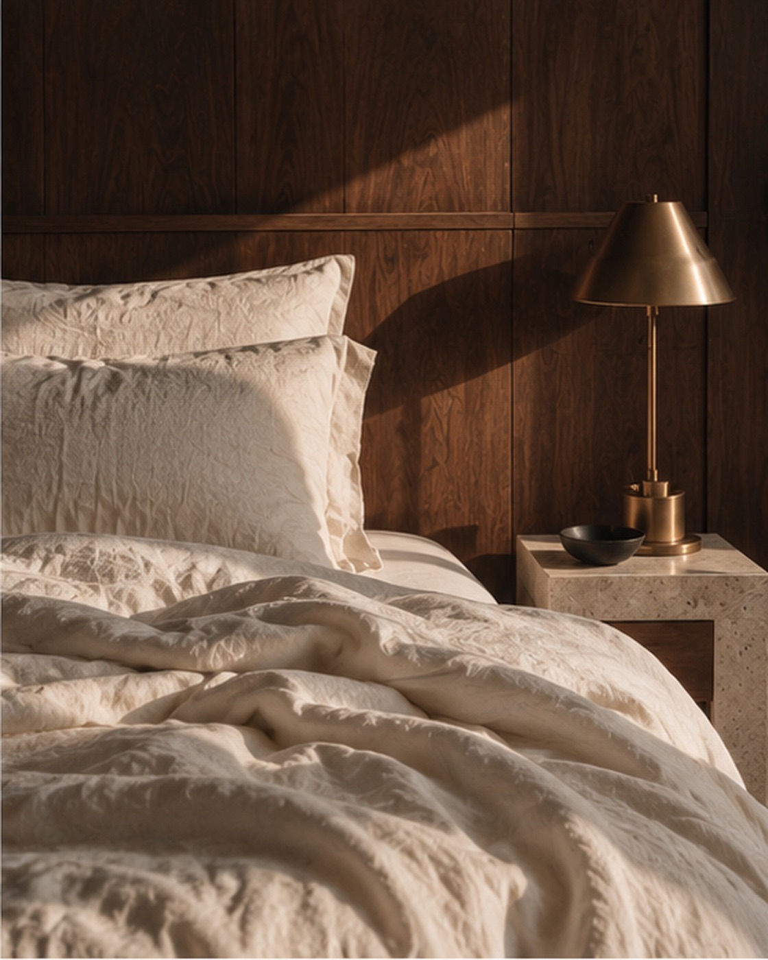 Morning light across the bed